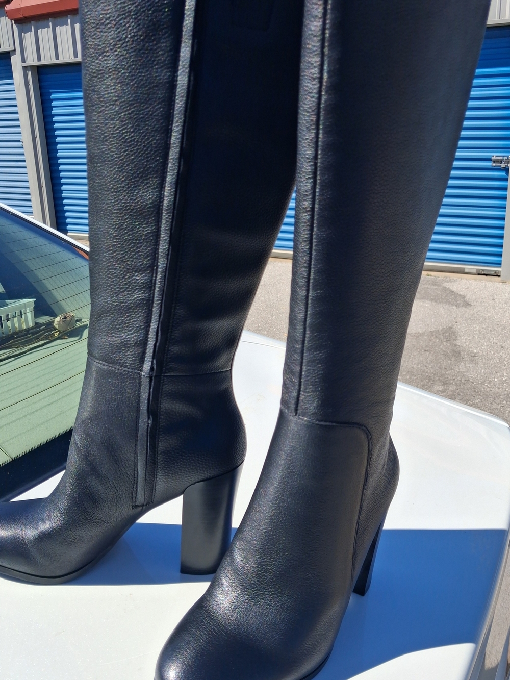 Justin Boots Black Leather Over-the-Knee Block Heel Boots